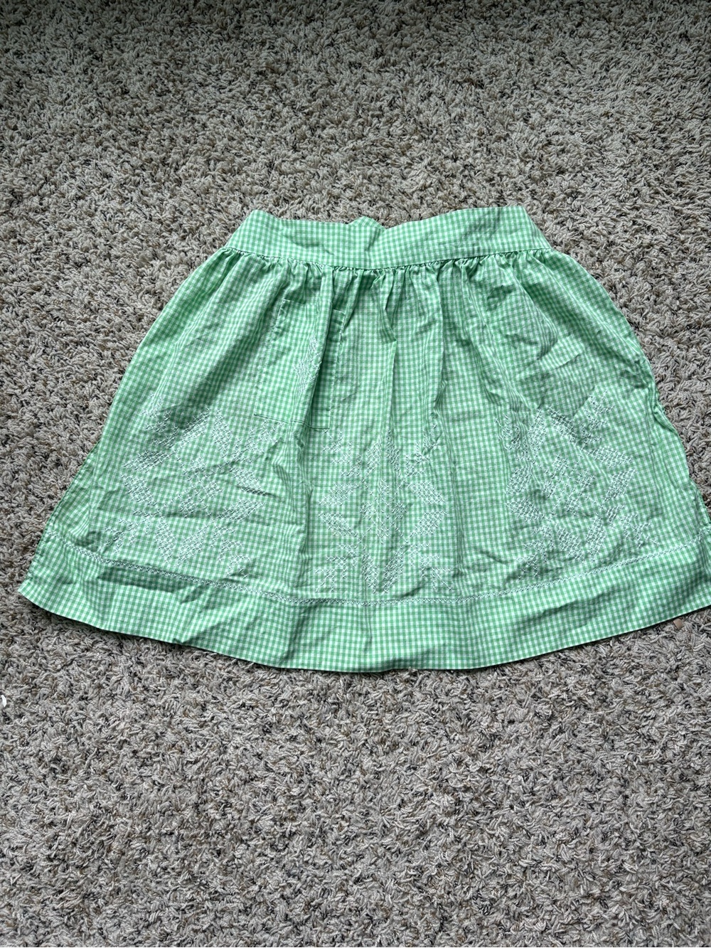 Vintage Hand Stitched Green Gingham Apron